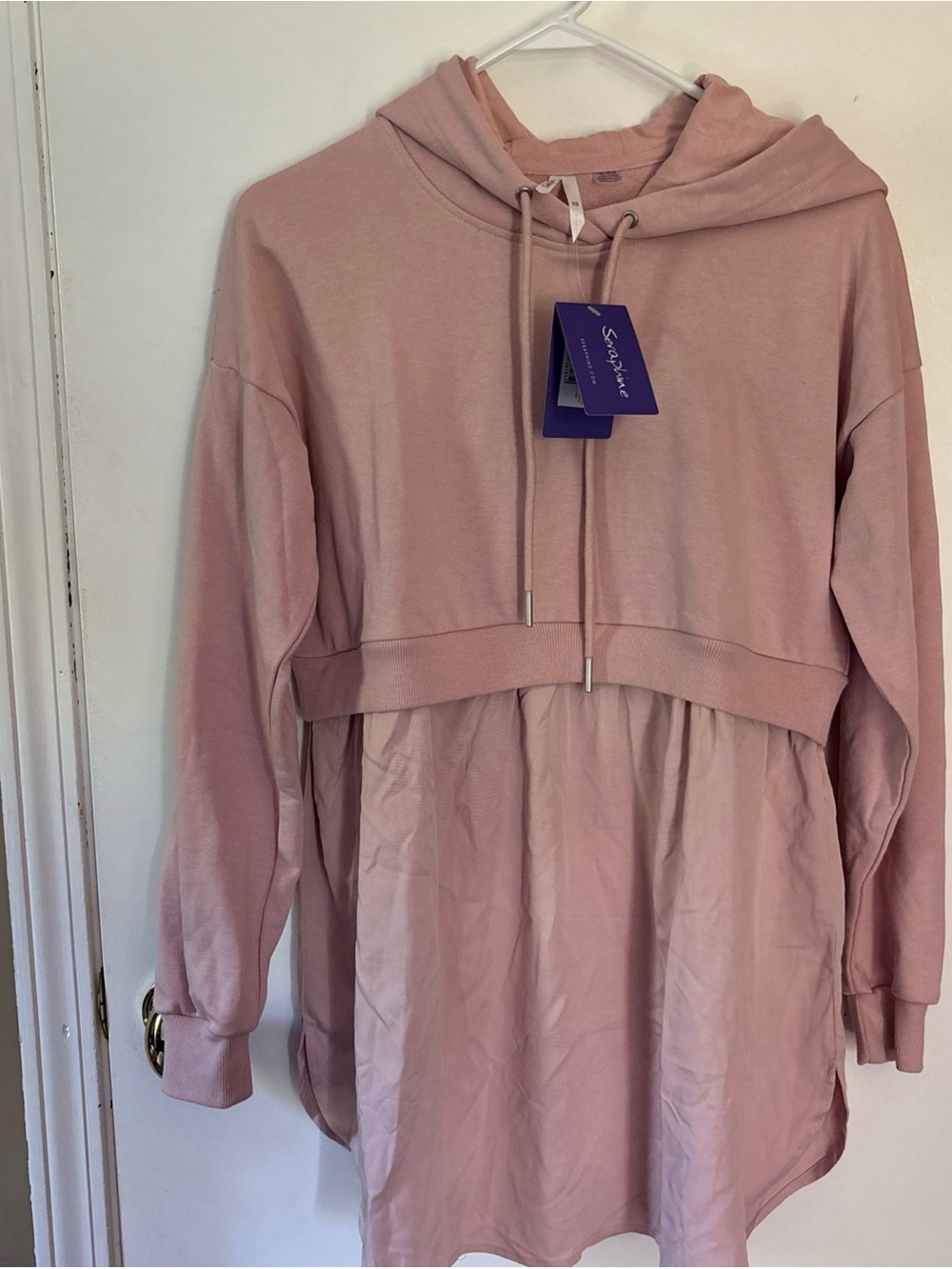 Seraphine Maternity Lift Up Hoodie Tunic Pink Sweatshirt XS NEW W/TAG